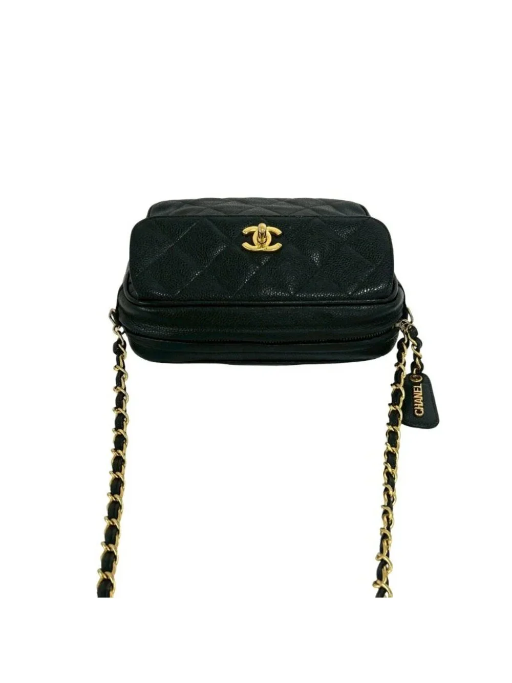 Chanel Vintage Quilted CC Logo Caviar Leather Shoulder Bag Black